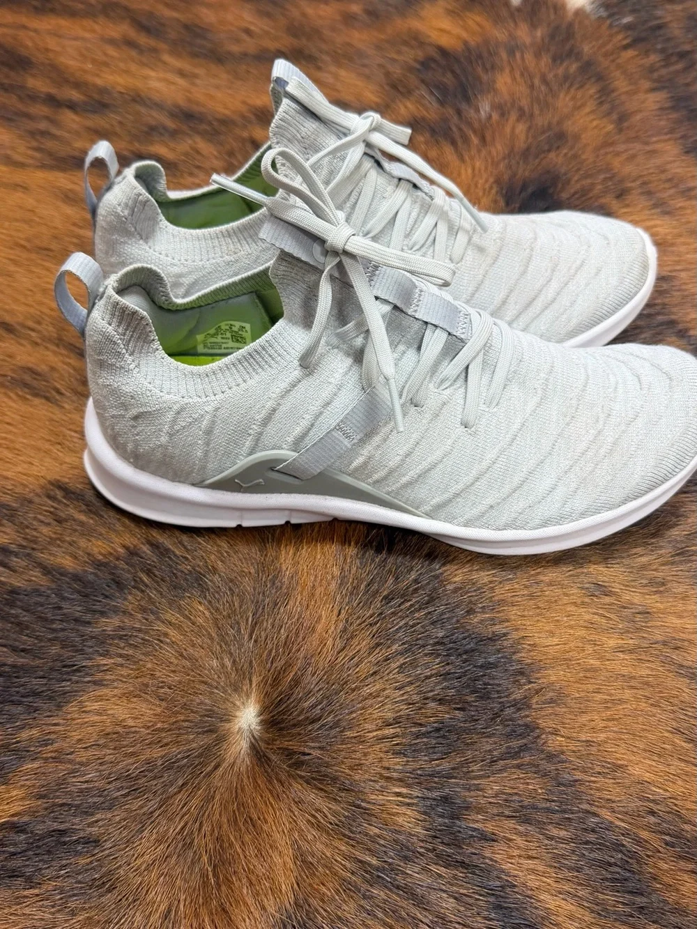 Puma women Light Gray Knit Athletic Sneakers with Lime Insoles